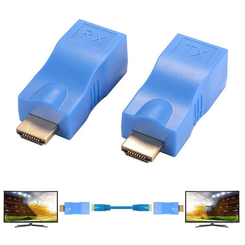 HDMI Extender, RJ45 Network Signal Extender Transmitter and Receiver Adapter over By Single CAT6 Cable 100Ft / 30M