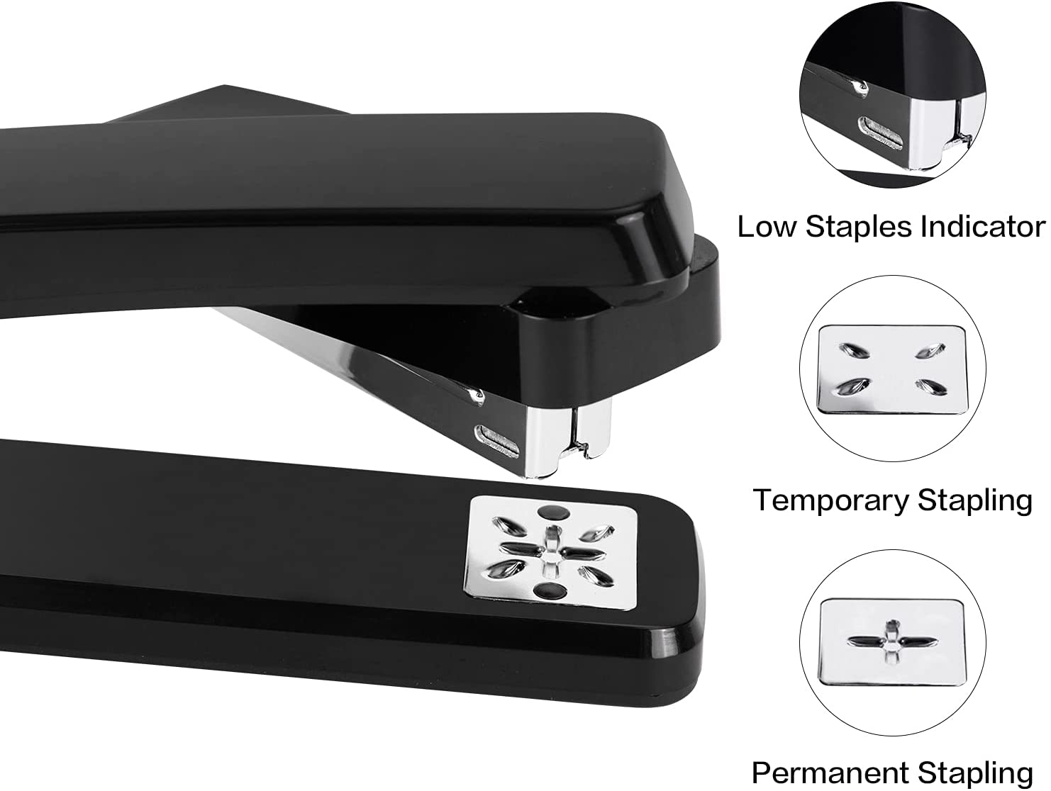 Grapadora giratoria de brazo oscilante, 25 hojas de capacidad, 360 grados, para escritorio, encuadernación de folletos o libros, color negro