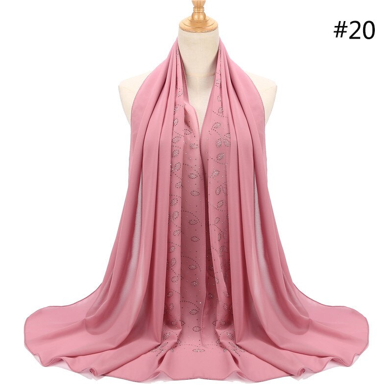 NEUE frauen strass Chiffon-feste farbe muslimischen kopf schal schals und wickelt pashmina bandana weiblich foulard hijab speichert: 2