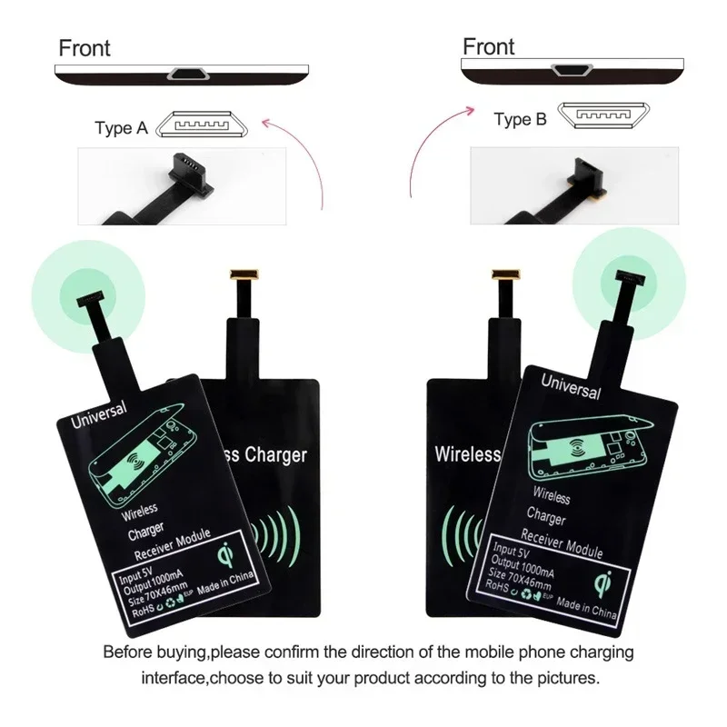 Receptor de carga inalámbrica, adaptador de carga inalámbrica tipo C, soporte Lightning MicroUSB para teléfono Android, carga inalámbrica