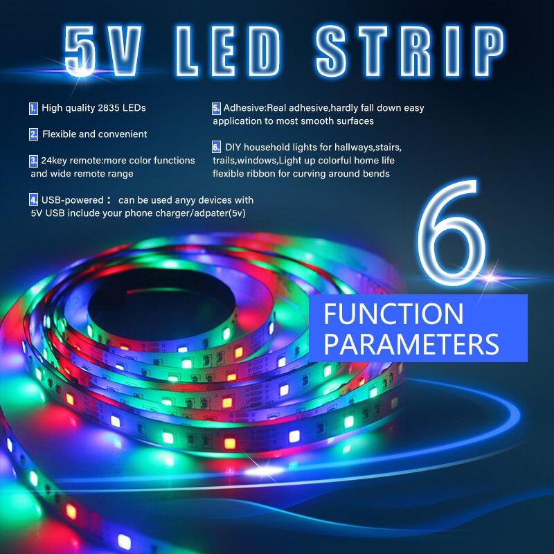 USB RGB LED Strip Light SMD2835 5M 1M 2M 3M 4M 0.5M Diode Tape Flexible Neon Led Light Ribbon LED Strip USB 5V TV Backlight