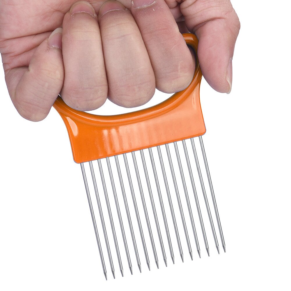 Kitchen Cutting Tools Tomato Onion Vegetable Slicer Cutting Aid Stand Guide Cutter Fork Safe Vegetable Gadgets Accessories: Orange
