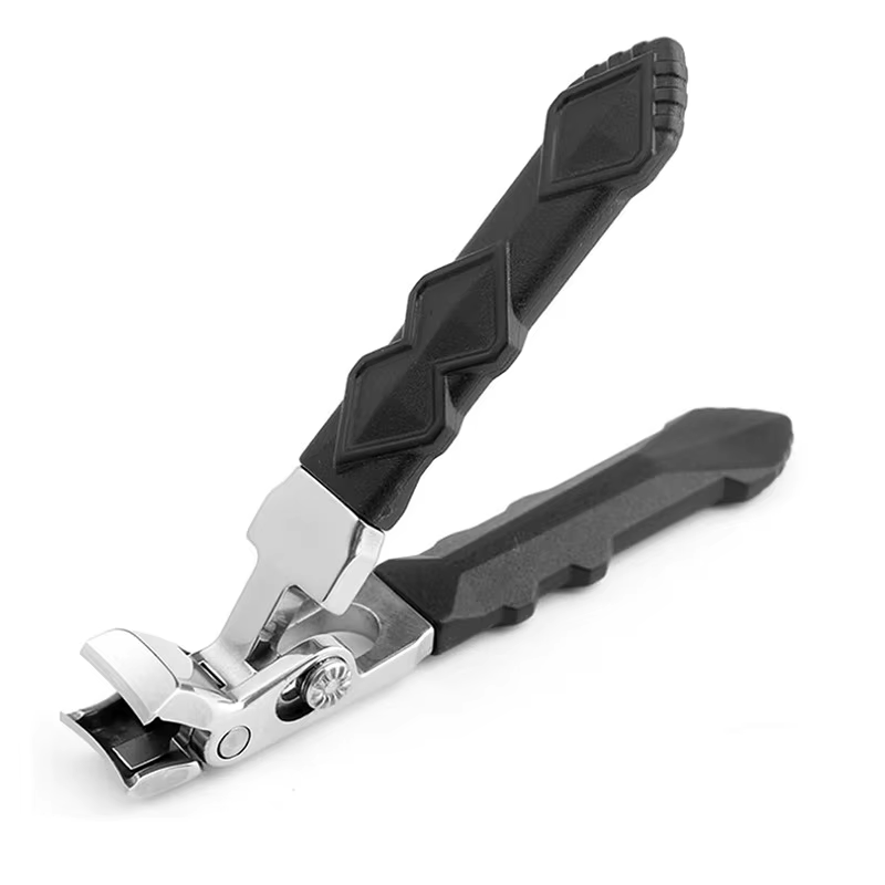 Nagelschere aus Edelstahl mit gebogener Klinge – robust, spritzwassergeschützt, breite Backe für dicke Nägel, ergonomischer langer Griff: Rosa