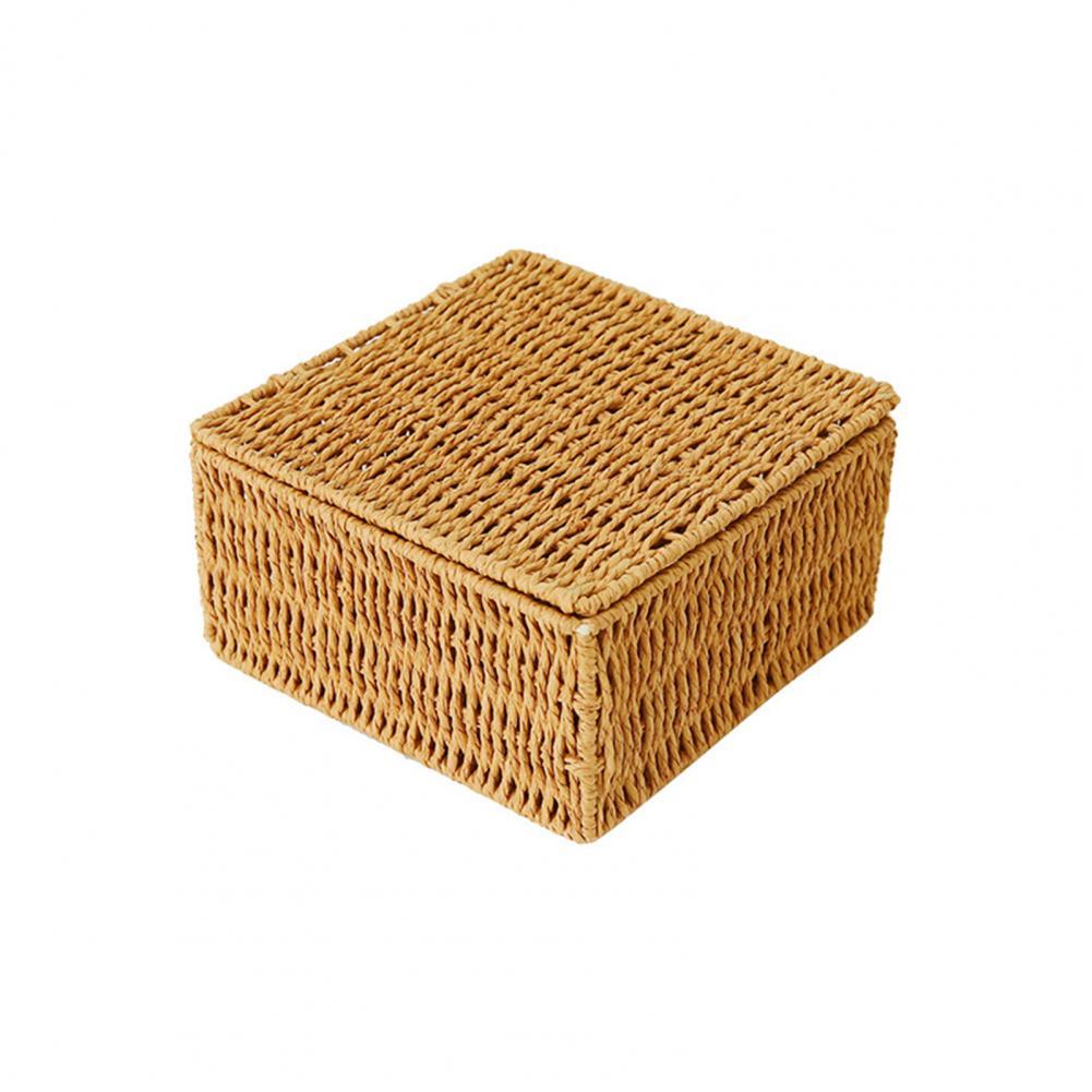 Storage Box Multi-purpose Storage Basket Organizer Anti-rust Reusable Storage Beautiful Rattan Case for Office Storage Box: Camel S