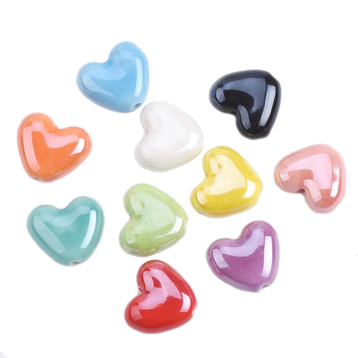 10 Uds. De cuentas sueltas de porcelana de cerámica esmaltada brillante hechas a mano con forma de corazón de 15x13mm para fabricación de joyería, accesorios para manualidades DIY