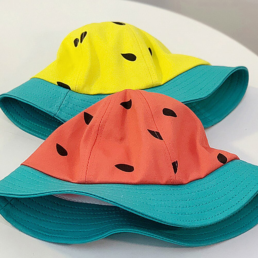 Härligt vattenmelon solskydd sommar förälder-barn fiskare hink hatt