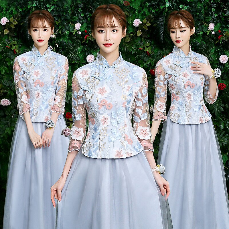 Style chinois broderie rose bleu robes de Cocktail Robe Coctail partie élégante Robe Coktail