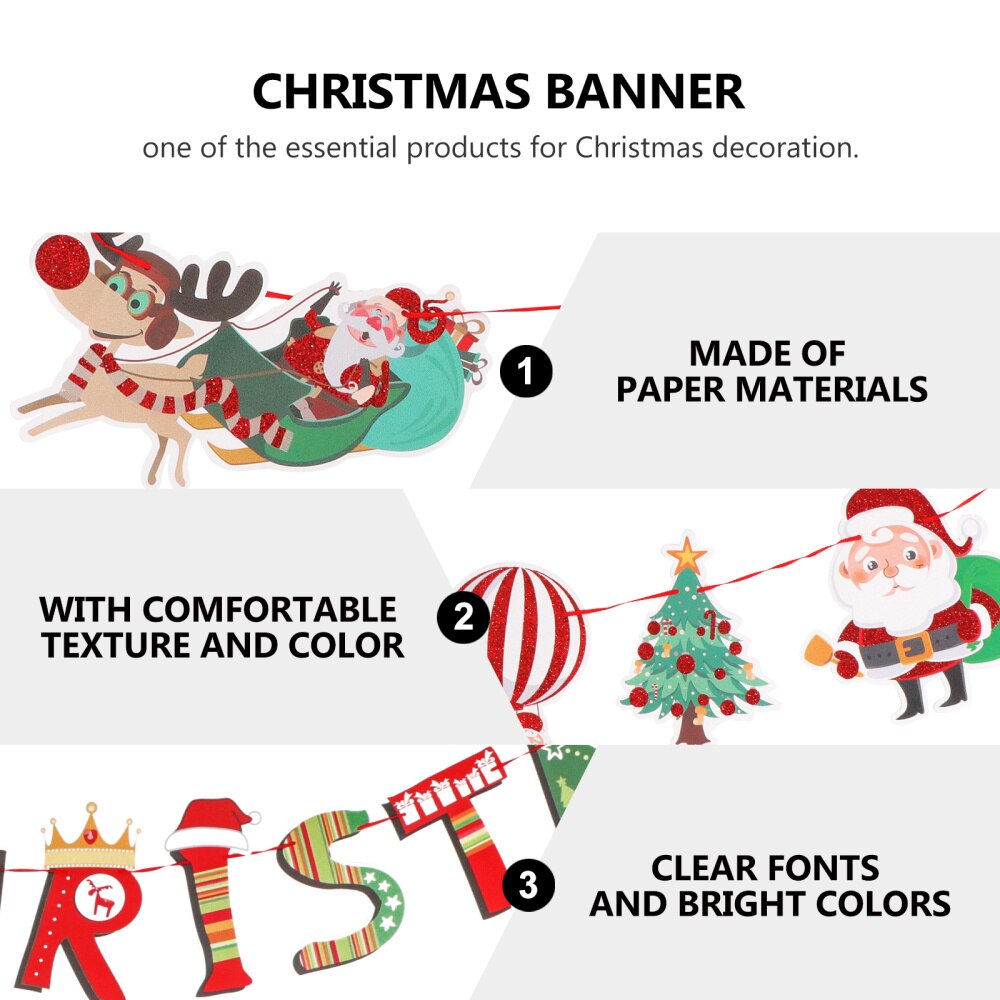 2Pcs Banners Lightweight Cardboard Paper Portable Christmas Banner Haning Garland Party Bunting for Home