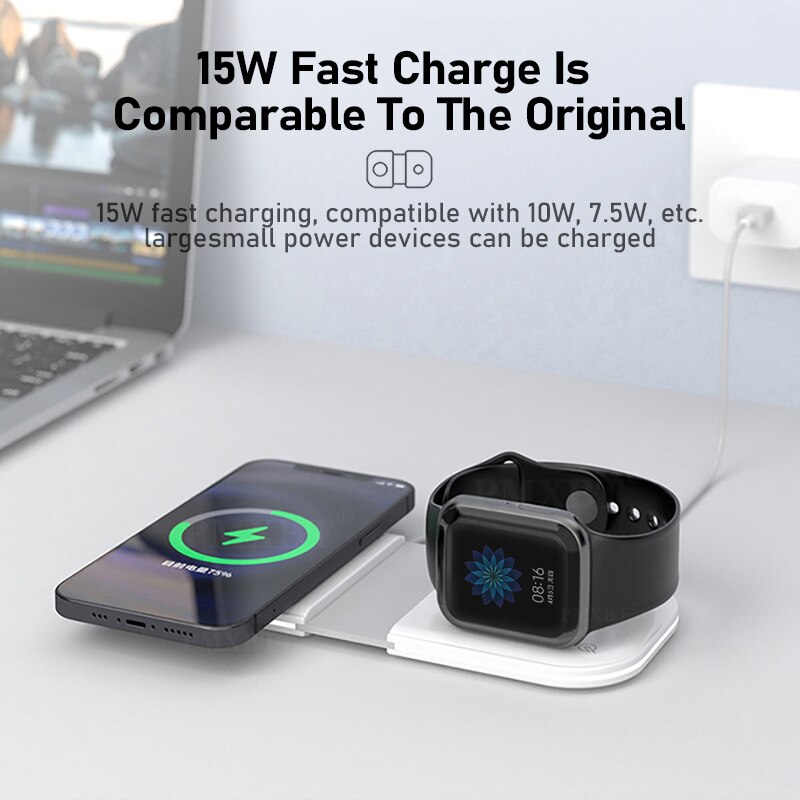 Foldable Magnetic Duo Charger Mag For Safe iPhone 12 Pro 2in1 Wireless Dual-Charger For Apple iPhone 13 Mini iWatch Airpods Fast