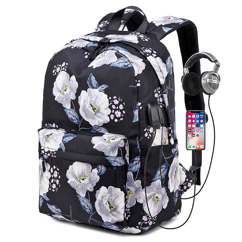 Tieners School Rugzak Set Meisjes Vrouwen Schooltassen Lichtgewicht Waterdichte Nylon Reizen Bloemen Kids Bookbags Casual Dagrugzak: K526 black 1 piece