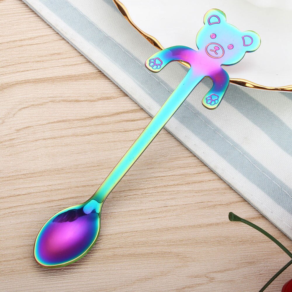 1pz mini Orso Gattino di Disegno in Acciaio Inox Caffè Tè dolce bere Miscelazione Frullato Cucchiaio Da Tavola: colorato