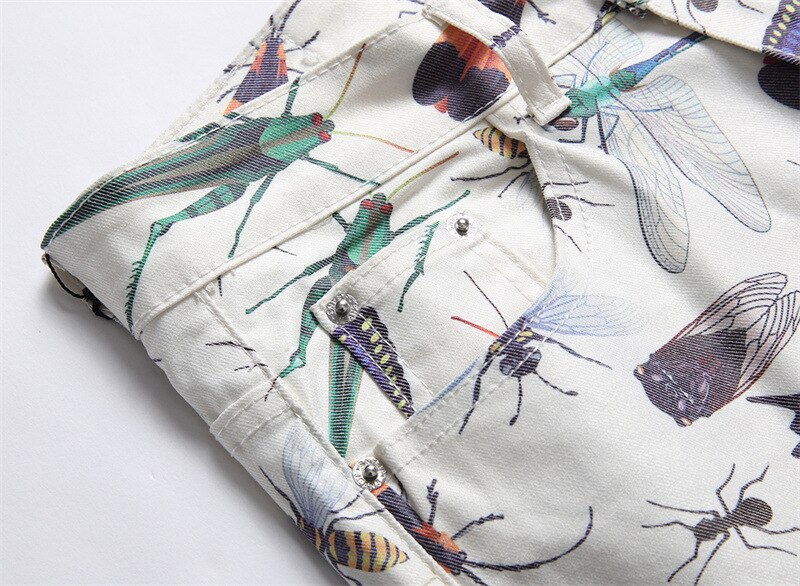 Jean imprimé papillon et insecte pour homme, pantalon moulant en Denim, extensible, coloré, avec motifs d&#39;animaux en 3D, idéal pour les boîtes de nuit