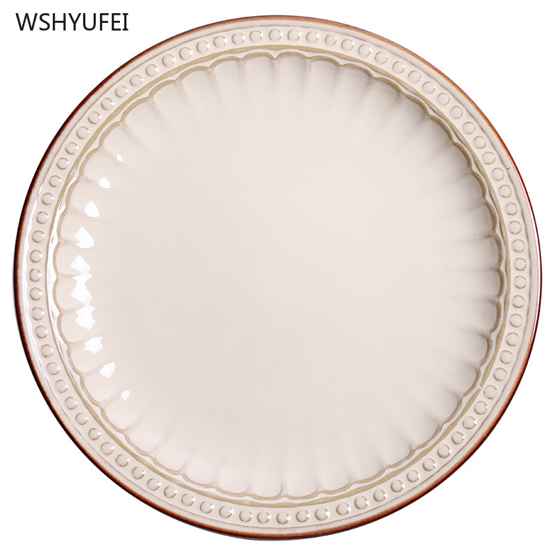 1 stk palads retro stil hvid rund keramisk plade western bøf salat dessert kage sushi hjem køkken opbevaring dekorativ plade