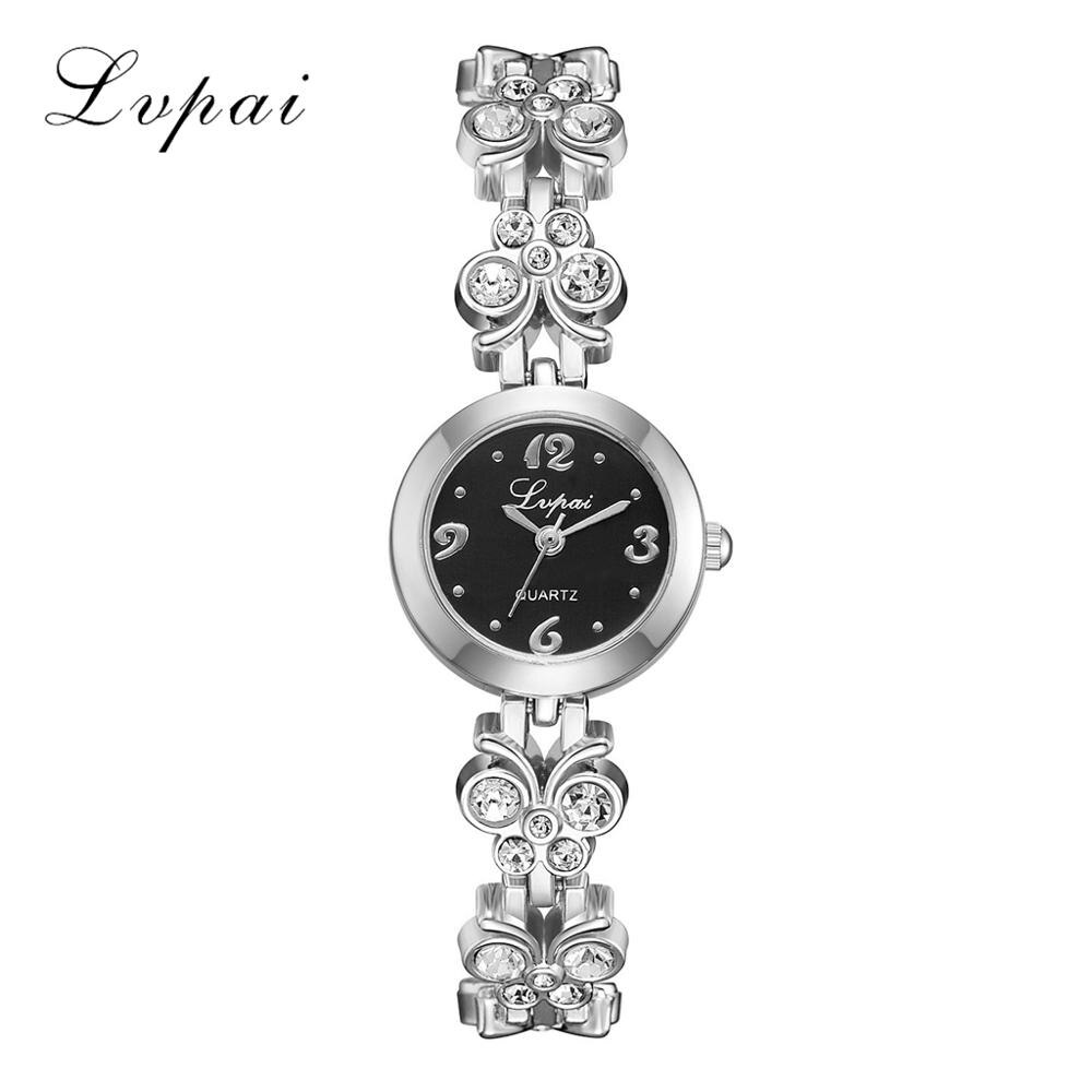 Women Quartz Ladies Bracelet Watches Diamond Steel Strap Luxury Brand Lvpai Wristwatch Clock Relogio Feminino: Silver Black