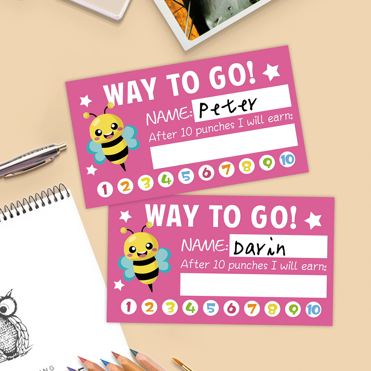 50 Uds. Tarjetas perforadas de incentivo de recompensa para niños de dibujos animados de 3,54x1,97 pulgadas para niños, estudiantes, profesores motivados, enseñanza de pequeñas empresas