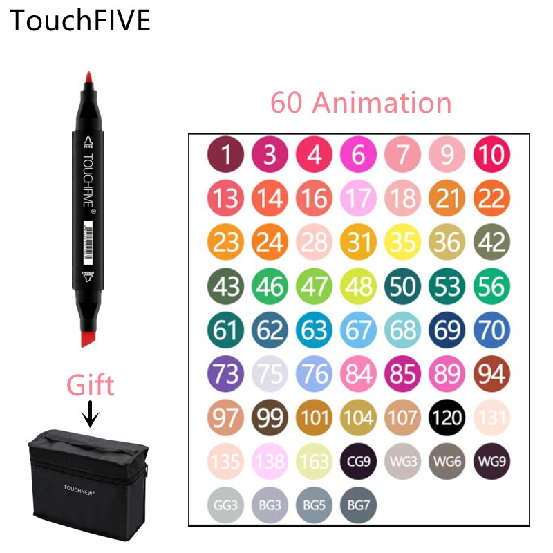 TouchFIVE-rotuladores de fieltro con Alcohol, bolígrafos de doble punta permanente para artista, suministros escolares de arte, marcadores para bocetos de Manga, 30/40/60/80: 60 Color Animation