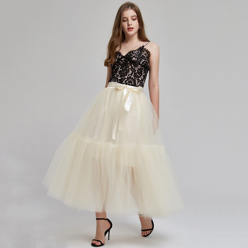 Jupon Long en Tulle, 4 couches, noir et marron, sans capuche, sous-jupe pour fille, robe de mariée, CQ060: Beige