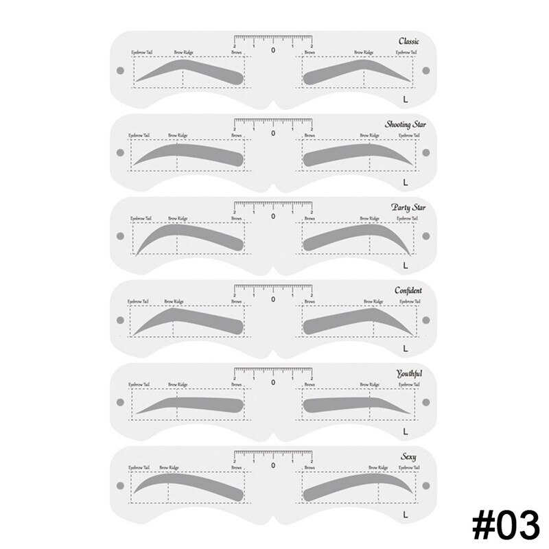 6Pcs/set Eyebrow Stencil Card Template Eyebrow Sticker Tool Draw Perfect Eyebrows Makeup Drawing Guide Tool: L