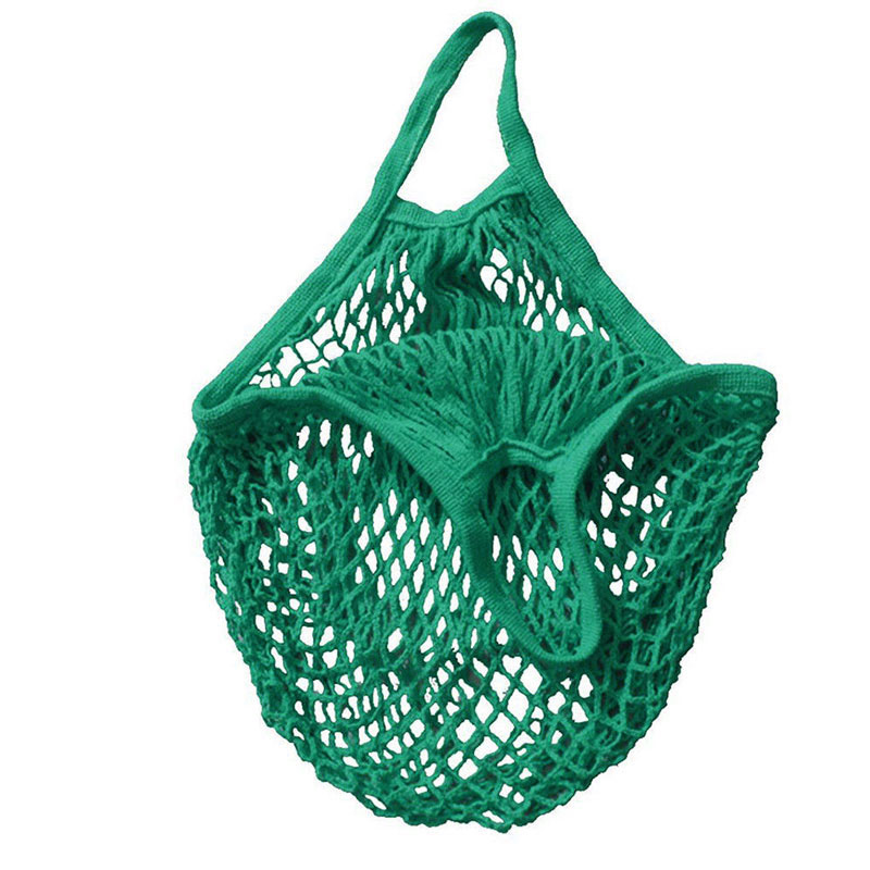 Eco Friendly Reusable Produce Bags Reusable Organic Cotton Mesh Bags for Fruit Vegetable Shopping Handbag Long Handle Net Tote: Green