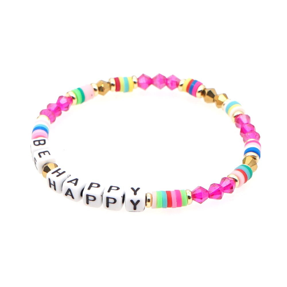 Go2 boho regenboog kristal kralen polymeer klei heishi schijf kralen armbanden letter armband handgemaakte sieraden