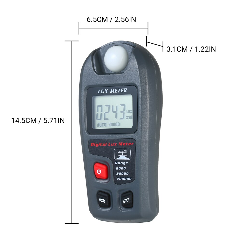 Light Meter Digital Illuminance Meter 0.1-200,000Lux 4 Switchable Ranges Portable Illuminometer Pocket Lux Meter with LCD Screen