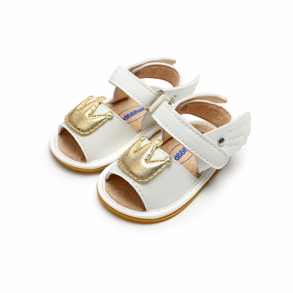 Baby Baby Meisje Zomer Sandalen Pu Leer Angel Wings Gold Crown Anti-Slip Rubberen Zool Prinses Jurk Babyschoenen schoenen