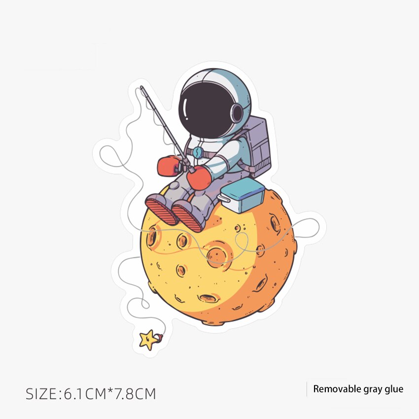 Cute Cosmonaut Pattern Decals PVC Waterproof Sticker for Laptop Computer Notebooks Baggage Box Vinyl Stickers 6.1*7.8cm