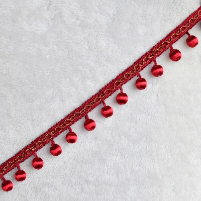 3 meter/lot europeisk stil rayon spets tofs frans boll gardin soffa duk tillbehör pom spets trim gör det själv dekoration: En jujube röd