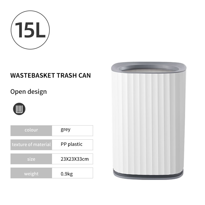 9L/12L/15L Kitchen Trash Can Kitchen Compost Bin Vertical Home use Wastebasket Office Bathroom Paper Garbage Can Storage Bucket: 15L grey