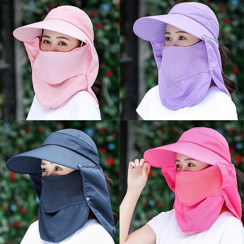 Gorra con protección solar para mujer, gorros de sol anchos a la , protección de rostro Cuello, gorros plegables para playa, protección Uv, conducción al aire libre