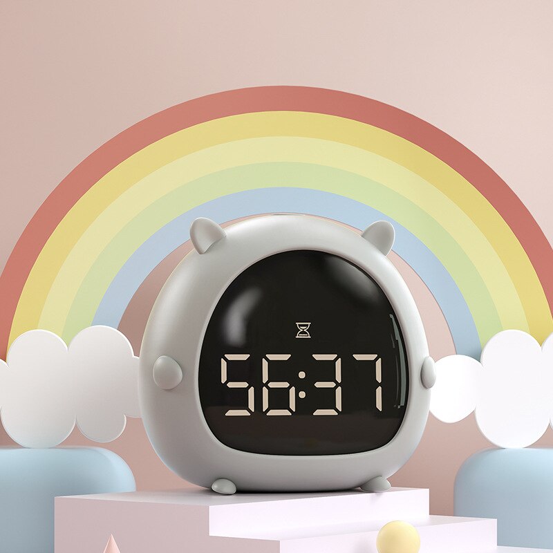 Reloj despertador Digital Led para niños, dispositivo con carga Usb, Control de voz, con dibujos animados, para estudiantes