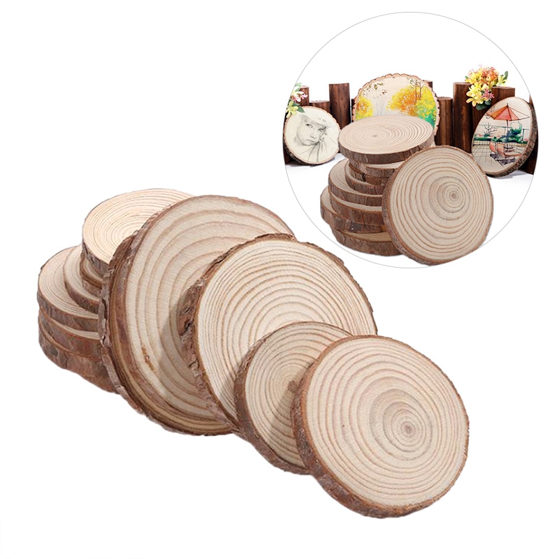 8-16CM 1pc Natural Round Unfinished Wood Slices Circles With Tree Bark Log Discs DIY Crafts Wedding Party Painting