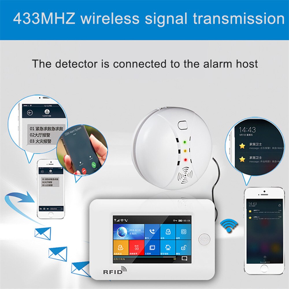 433MHZ High Quatity Wireless Fire Alarm Sensor Fire Protection Smoke Detector for Indoor Kitchen Home Alarm Security System