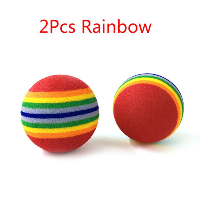 Bolas de juguete de seguridad para mascotas, Mini bolas de arcoíris para gato y perro, juguetes interactivos para masticar, pelota para rascar, suministros de entrenamiento para mascotas, 2 piezas: Default Title