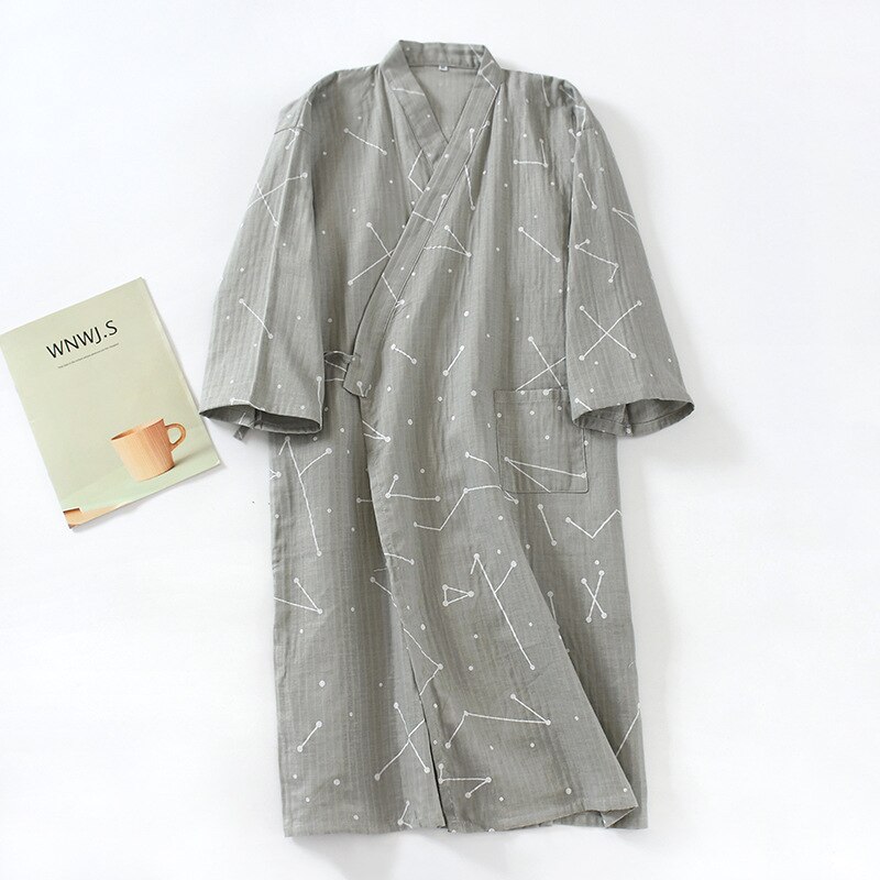 Bata de algodón de gasa para hombre, Kimono japonés Yukata fino suelto, pijama con capucha y cuello en V, novedad de 100%: M / Azul cielo