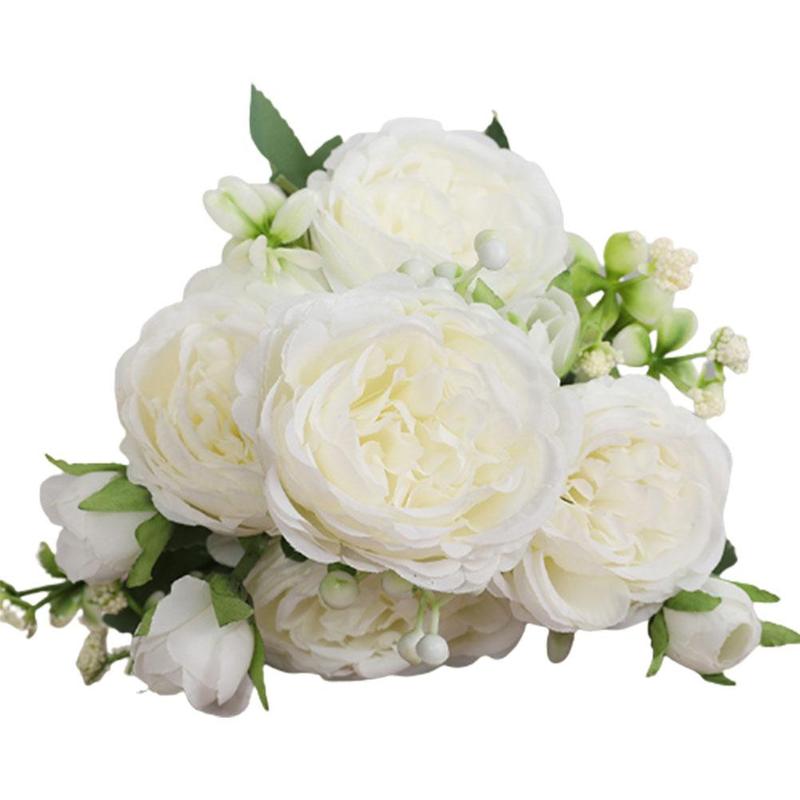 Ramo de peonía de seda Artificial Rosa persa, 5 cabezas, 4 Ramos falsos usados para reuniones familiares, decoración de boda de novia, wedd