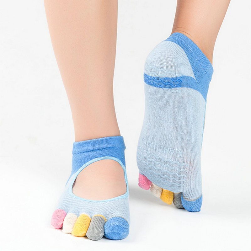 1 paar Vrouwelijke Yoga Sokken Anti Katoen Vrouwen Yoga Sokken Running Fitness Vijf Vinger Sokken Fitness Kleurrijke Neus Vol: Blauw