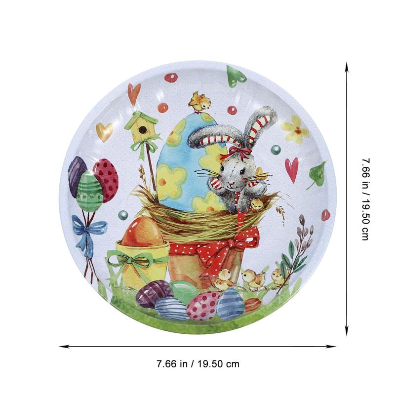 1Pc Easter Day Rabbit Pattern Decorative Fruit Plate Iron Fruit Plate Nut Tray Snack Plate Easter Bunny Fruit Tray 19.5cm