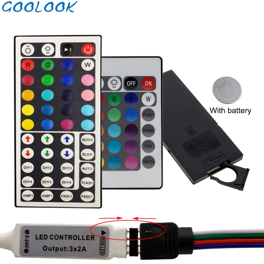 Led Controller 44 Keys LED IR RGB Controler LED Lights IR Remote with battery Dimmer DC12V For RGB 3528 5050 LED Strip