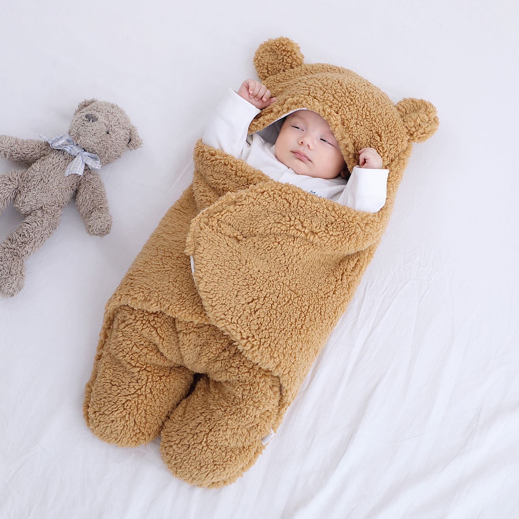 Baby Wrap Swaddle Bear Blanket for Newborn Sleeping Bag Unisex Babie Shawl Blanket Suit Organic Swadding Scarf 100% Cotton Warm: Brown / 6-9M