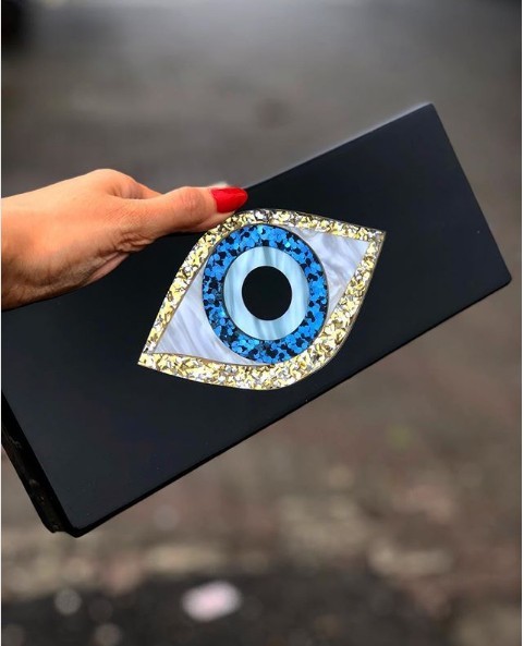 Solid Black Patchwork Glitter Evil Eye Acrylic Pvc Plastic Box Lady Summer Beach Travel Evening Towels Women Acryl Bags Handbags: solid black