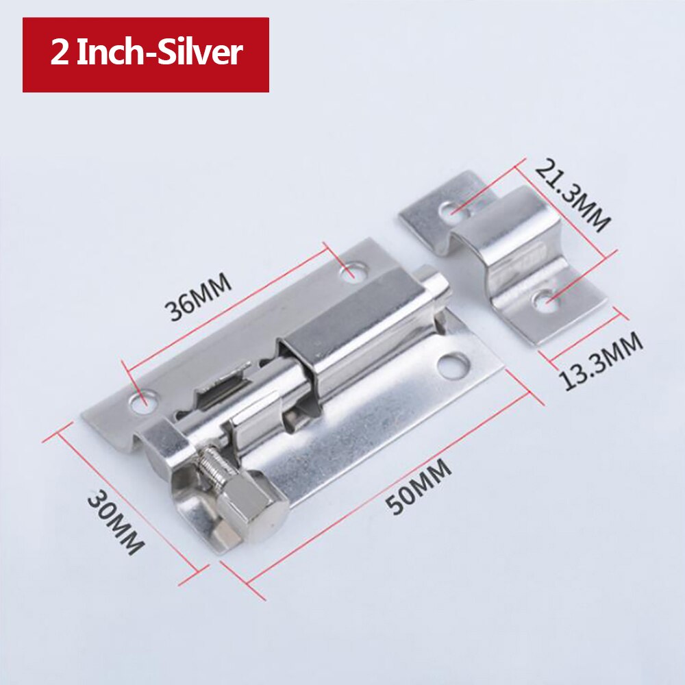 Verrou de porte en acier inoxydable de 1.5/2/3/4 pouces, solide, coulissant, loquet à loquet, agrafes, quincaillerie de porte de sécurité: Silver-2 inch