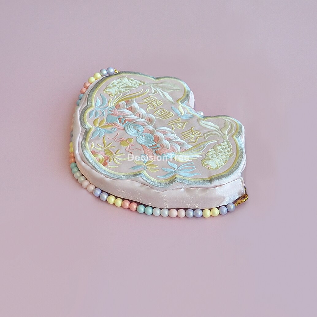 Sac à main hanfu style chinois pour femmes, porte-monnaie avec perles, porte-cartes avec broderie,: color1