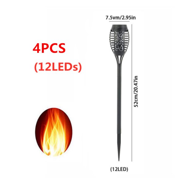 LED Solar Flame Torch Lamp Outdoor Lights Solar Garden Light Flickering Lamp Courtyard Balcony Lawn Path Spotlight: 12LED 4 pcs