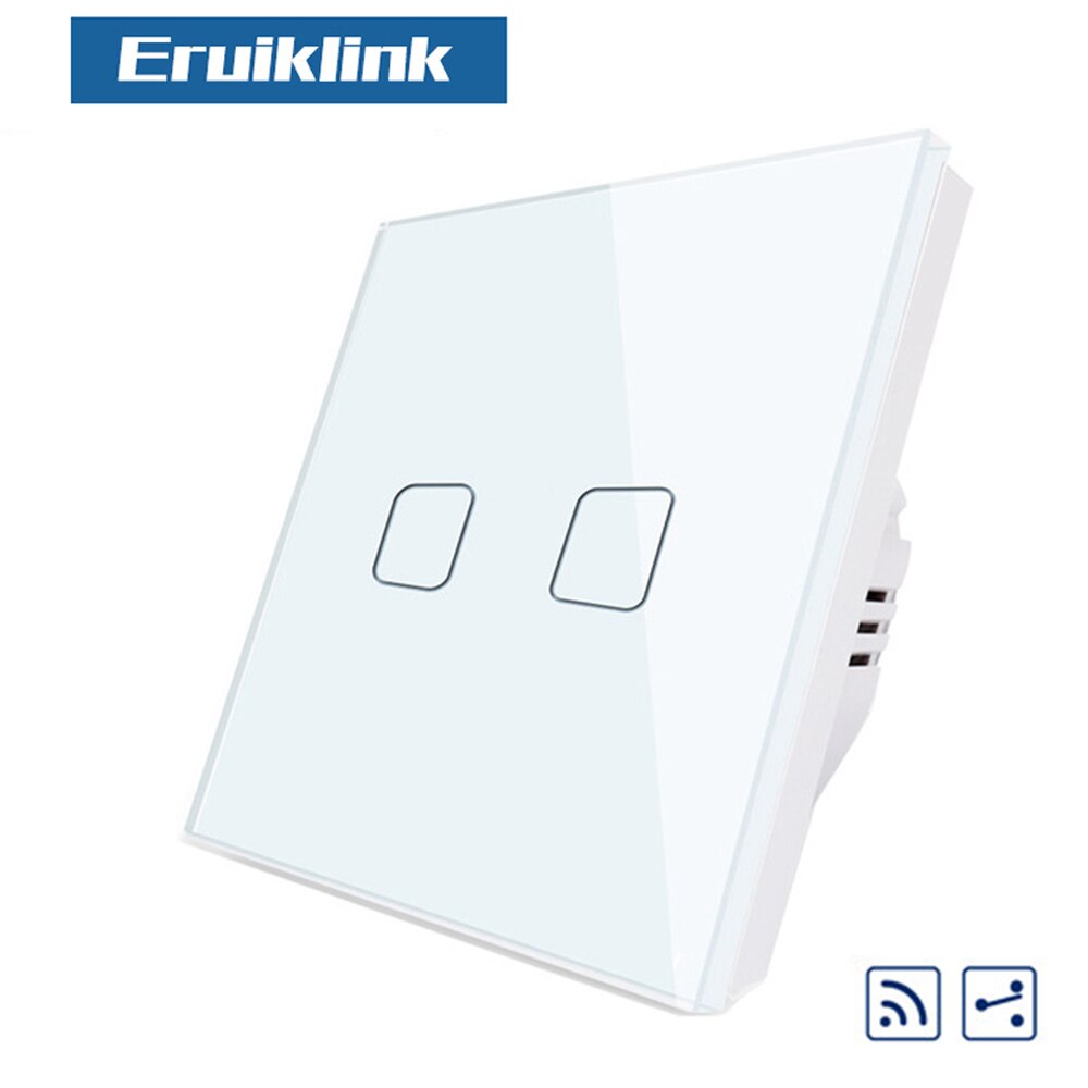 EU Standard 1/2/3 Gang 2 Way Touch RF433 Remote Switch, Crystal Glass Panel Touch Wall Light Switch, AC110V-250V: 2 Gang 2 Way White