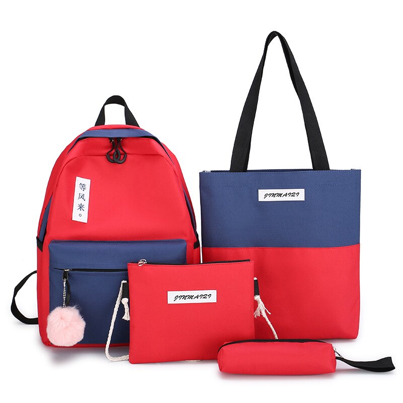 Conjunto de lona feminino, conjunto de lona, mochila feminina, grande capacidade, de viagem, escola, com caixa de lápis, bolsa para laptop diária: Vermelho