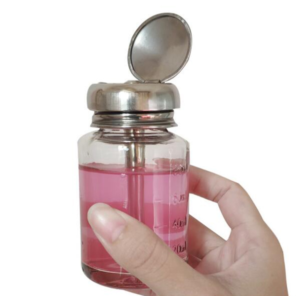 1 Stuk 80Ml Glazen Push Down Lege Druk Fles Alcohol Aceton Pomp Dispenser Flesjes Voor Nagellak En Make-Up remover