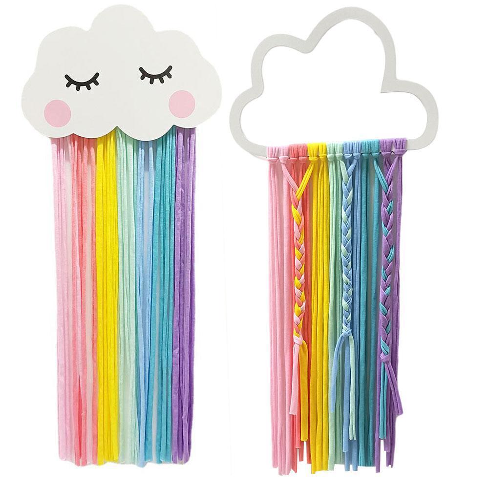 Clouds Rainbow Wall Hanging Decor Storage Belt For Girls Hair Clips Barrette Hairband Hanging Organizer Strip Holder Ornament