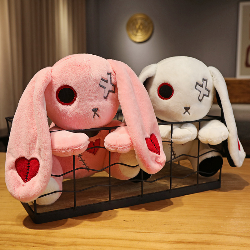 Dark Series-conejo de peluche de juguete para niños, muñeco de peluche estilo gótico Rock, conejo de peluche para Halloween, decoración del hogar