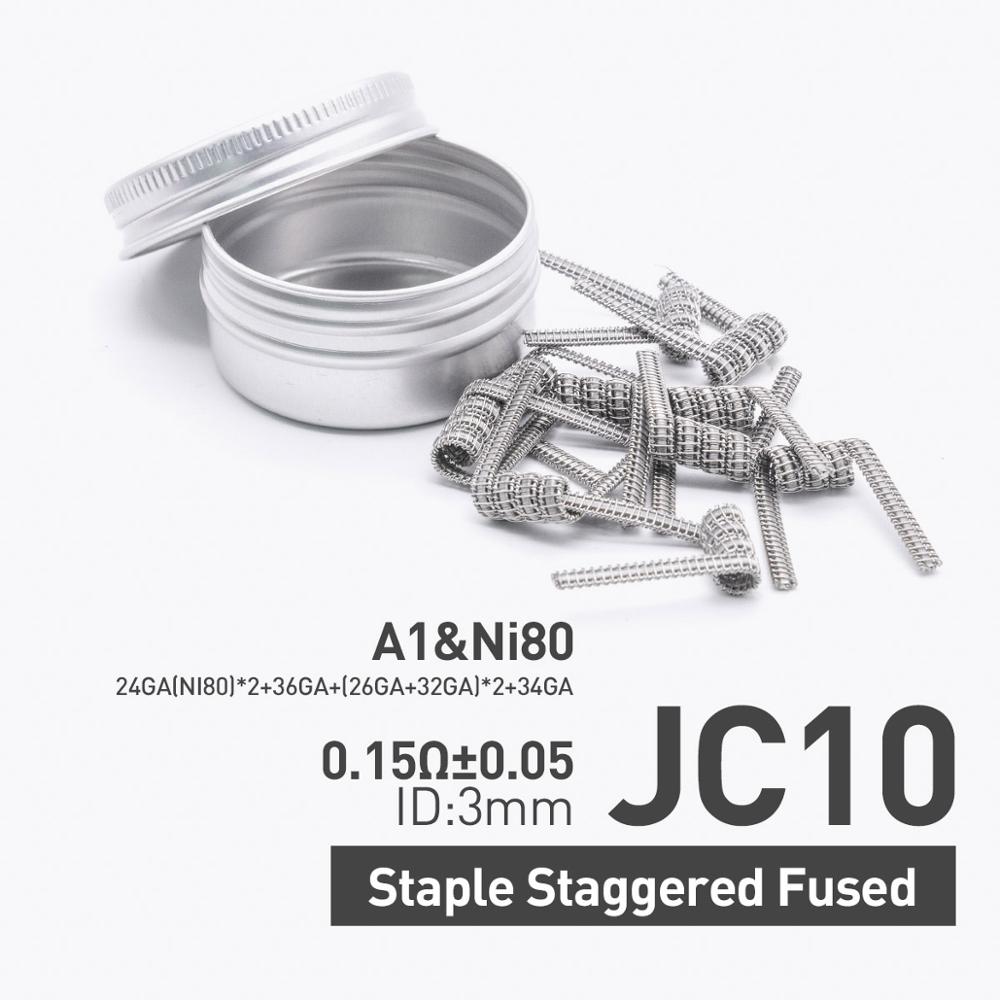 Volcanee 10 Stks/partij A1 NI80 Nichrome Juggernaut Coil Nietje Omlijst Twisted Nietje Verspringende Platte Tsuka Clatpon Premade Coil: StapleStaggeredFused